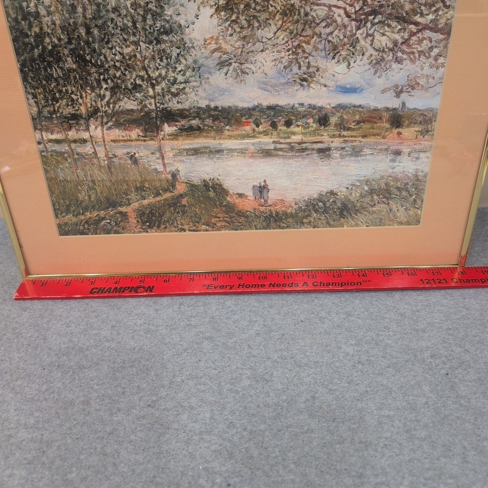 Impressionist River Landscape Framed Art Print Gold Tone Frame Peach Mat - Picture 3 of 5